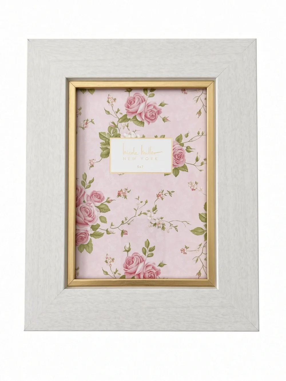 NWT Nicole Miller New York 5x7 White Wood Picture Frame Gold Trim NWT